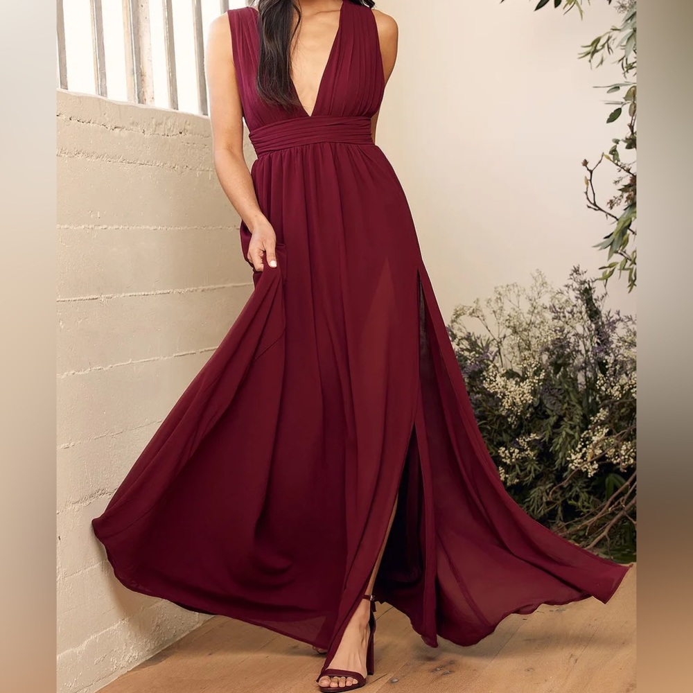Lulus Heavenly Hues Burgundy Maxi Dress